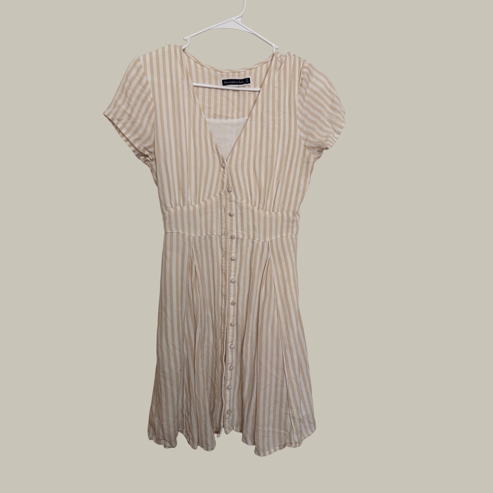 Abercrombie & Fitch Womens Mini Dress Tan Striped Button Front Small